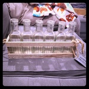 Wooden Crate with glass bottles decor